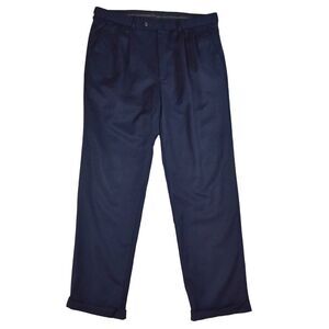 Ralph Lauren Men's 100% Wool Pants Navy 34x32 Cuffed Hem GUC *Minor Flaw*